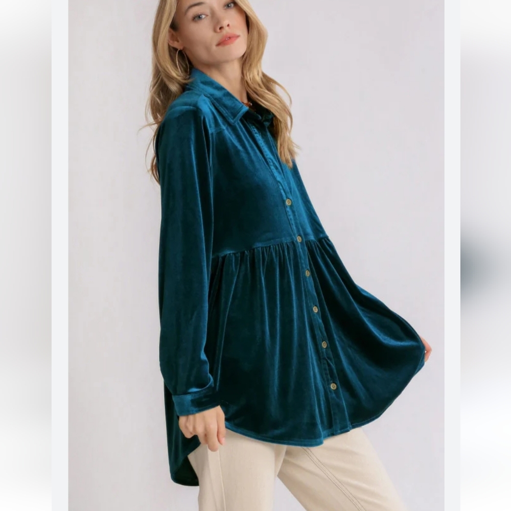 UMGEE Velvet Tunic Top Babydoll Swingy Stretchy Womens Size XL Teal Boho